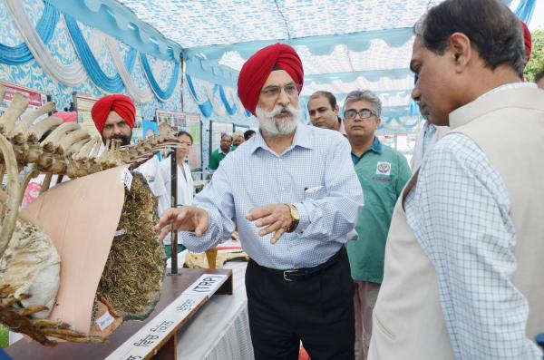 Dr. A. S. Nanda, Vice Chancellor and other officers brief the exhibit stall  to Dr. Trilochan Mohapatra, DG, ICAR on the visit of University on dated 8-10-2018